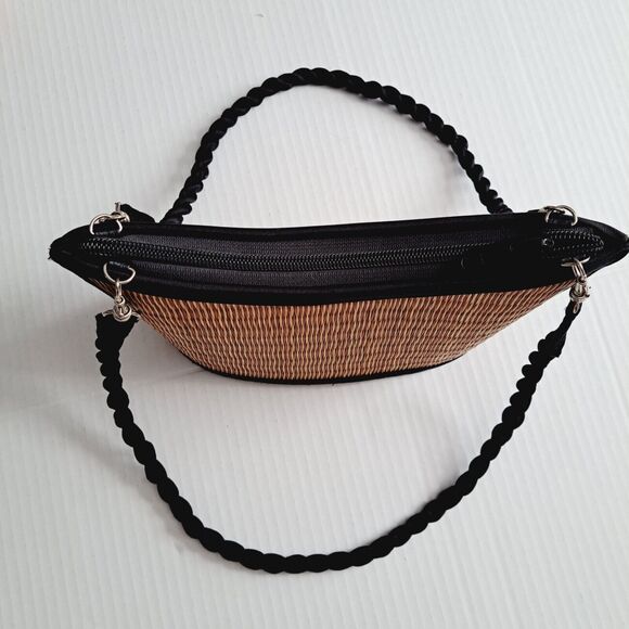 Bamboo Weave Purse Handbag Satin Trim Vacation Resort Travel Boho Beach Date - Picture 13 of 16